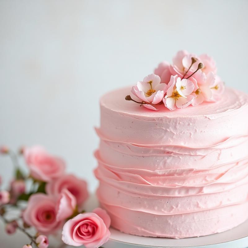 Pastelowy tort z różowymi kwiatami